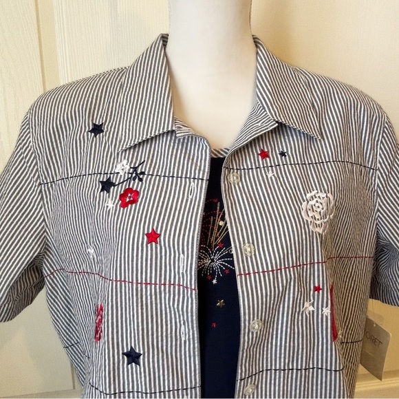 Koret Embroidered Flowers & Stars Two Piece Set Vintage Dead Stock NWT XL Petite - Picture 3 of 15